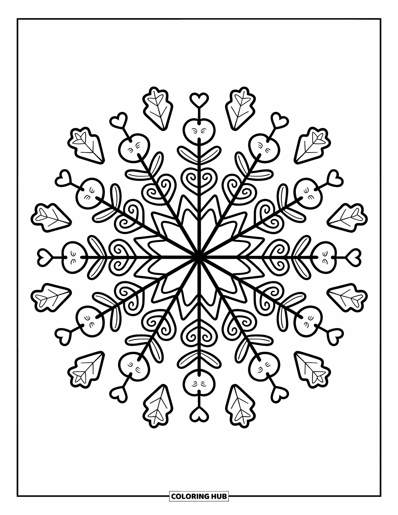 Christmas Mandala Coloring Page for Adults: Cookies, candy, and snowflakes swirl together in a festive mandala