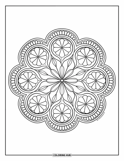 Målarbild med klöver för vuxna: Ett klöverfyllt mandala blommar med blad och rankor i varje lager