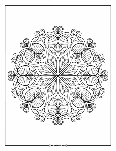 Målarbild med klöver för vuxna: Varje klöver i detta botaniska mandala har ett unikt, fridfullt mönster