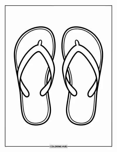 Fargeleggingsark med flip-flops for barn: Et enkelt par flip-flops med brede stropper ligger rolig side om side