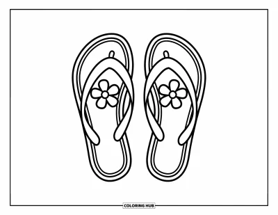 Fargeleggingsark med flip-flops for barn: Søte flip-flops med blomster ligger side om side, klare for sommer og moro