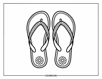 Fargeleggingsark med flip-flops for barn: Flip-flops med blomster hviler side om side, søte og enkle