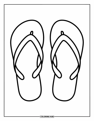 Fargeleggingsark med flip-flops for barn: Flip-flops med brede stropper hviler mykt på en hvit bakgrunn, buede og komfortable