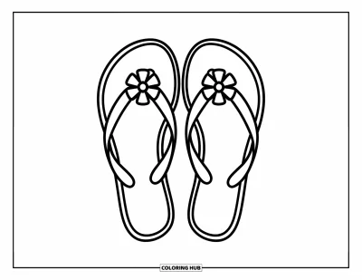 Fargeleggingsark med flip-flops for barn: To flip-flops med glade blomster sitter side om side på en blank bakgrunn