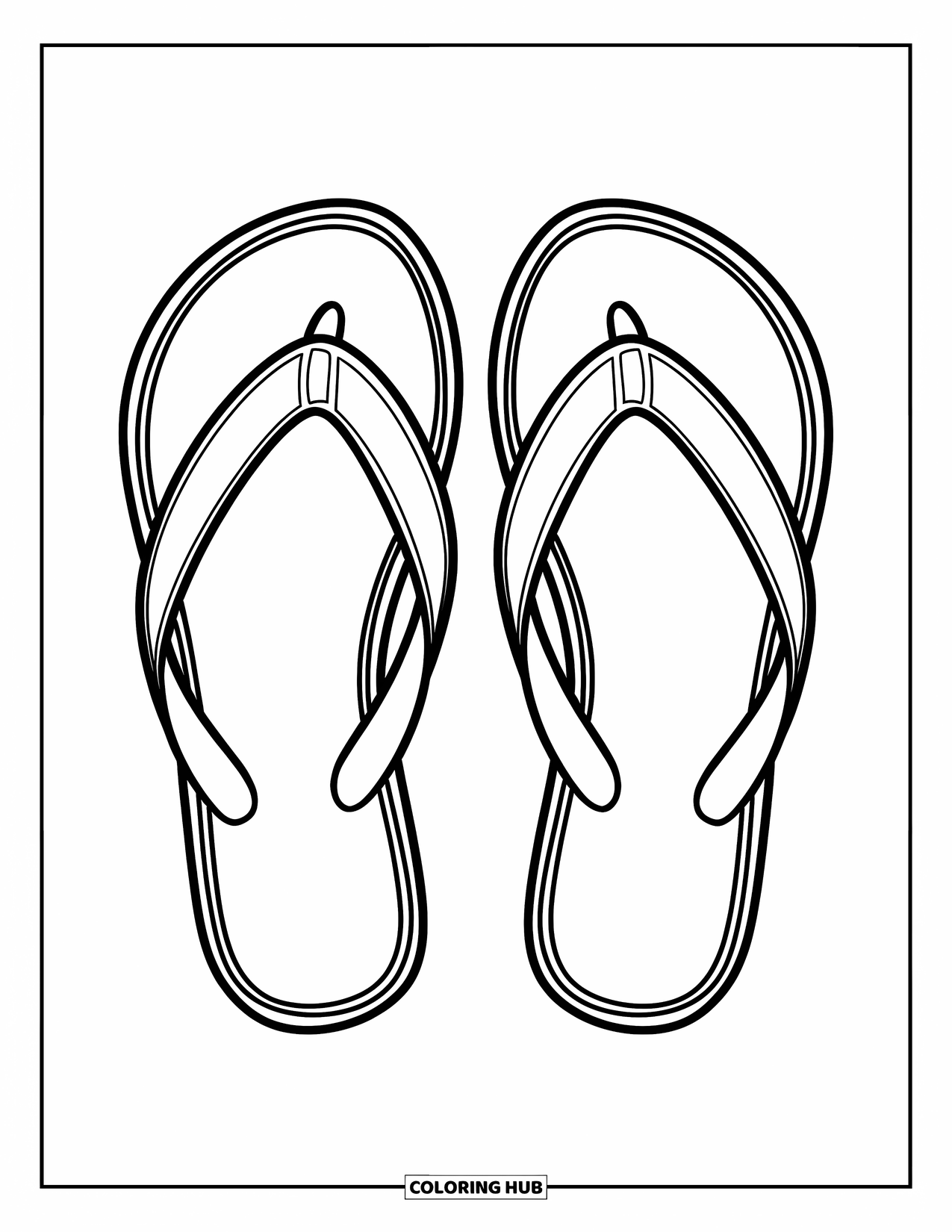 Flip Flop Coloring Page for Kids: Two simple flip-flops with thick straps sit quietly on a blank background