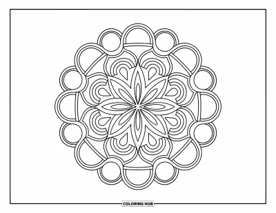 Geometric Mandala Coloring Page for Adults: A pattern of overlapping circles flows outward in clean, calming layers