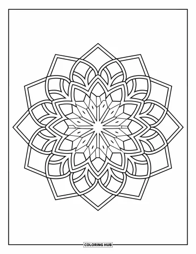 Geometric Mandala Coloring Page for Adults: Geometric layers lace together in a bold, balanced mandala design