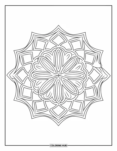 Geometric Mandala Coloring Page for Adults: This mandala layers triangles and arches with calming, rhythmic flow