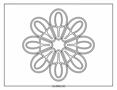 Geometric Mandala Coloring Page for Kids: A floral mandala of ovals and circles invites bright, bold coloring
