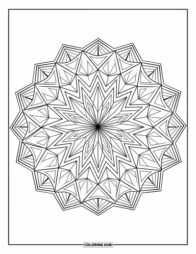Geometric Mandala Coloring Page for Kids: A sharp triangle maze creates a modern mandala full of angles and rhythm