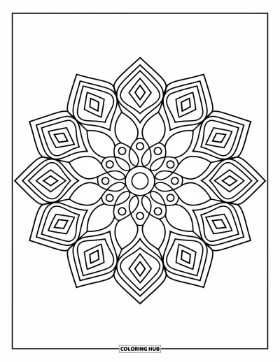 Geometric Mandala Coloring Page for Kids: Arrows and rings repeat in this mandala for a simple yet bold design