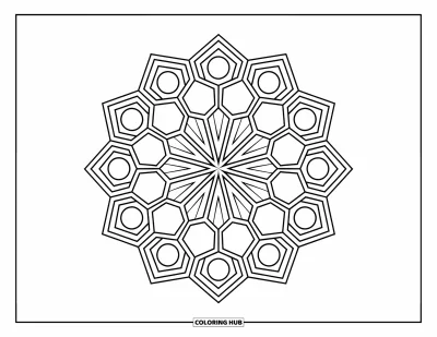 Geometric Mandala Coloring Page for Kids: Big bold shapes form a playful, easy-to-color geometric mandala