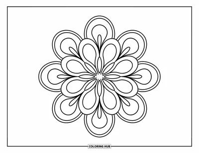 Geometric Mandala Coloring Page for Kids: Big petals filled with simple shapes create a calm floral mandala