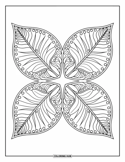 Geometric Mandala Coloring Page for Kids: Bold leaves curve outward from the center in a clean, modern mandala