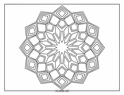 Geometric Mandala Coloring Page for Kids: Chunky shapes build a bold mandala of geometric harmony