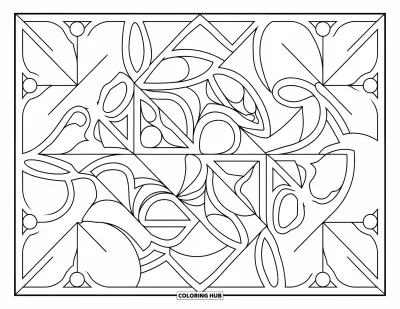 Geometric Mandala Coloring Page for Kids: Geometric ovals and stars combine to form a bold, balanced mandala