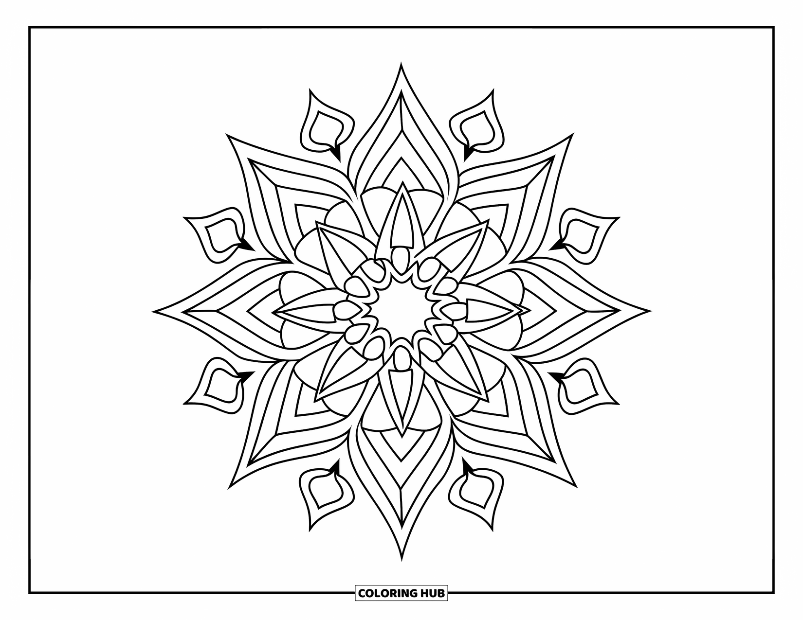 Geometric Mandala Coloring Page for Kids: Interlocked shapes build a mandala that's both fun and symmetrical