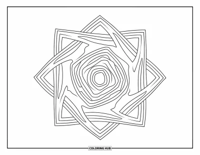 Geometric Mandala Coloring Page for Kids: Nested squares and spirals weave together in a clean, calming mandala