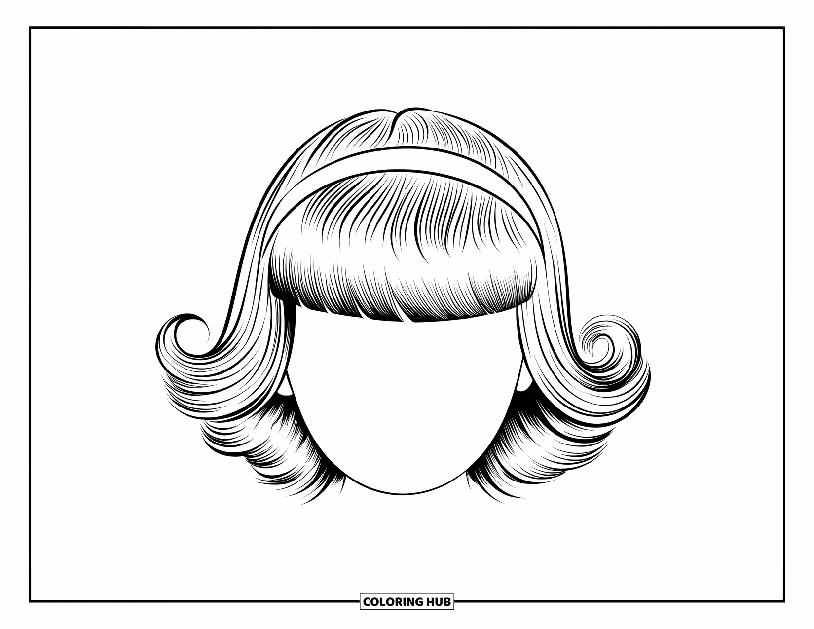 Hair Coloring Page for Adults: A boy with curtain bangs, soft curls, and a simple headband