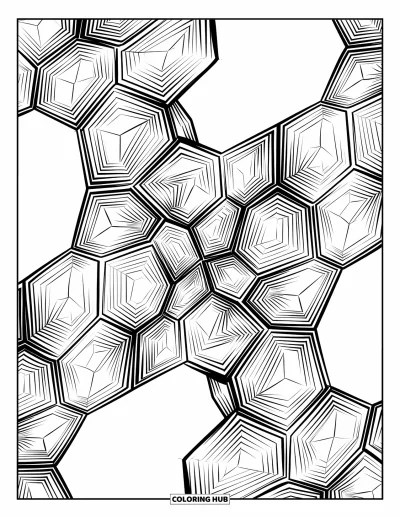 Fargeleggingsark med illusjon for voksne: Et felt av stjerner forvandler seg over et vriende, tessellert mønster