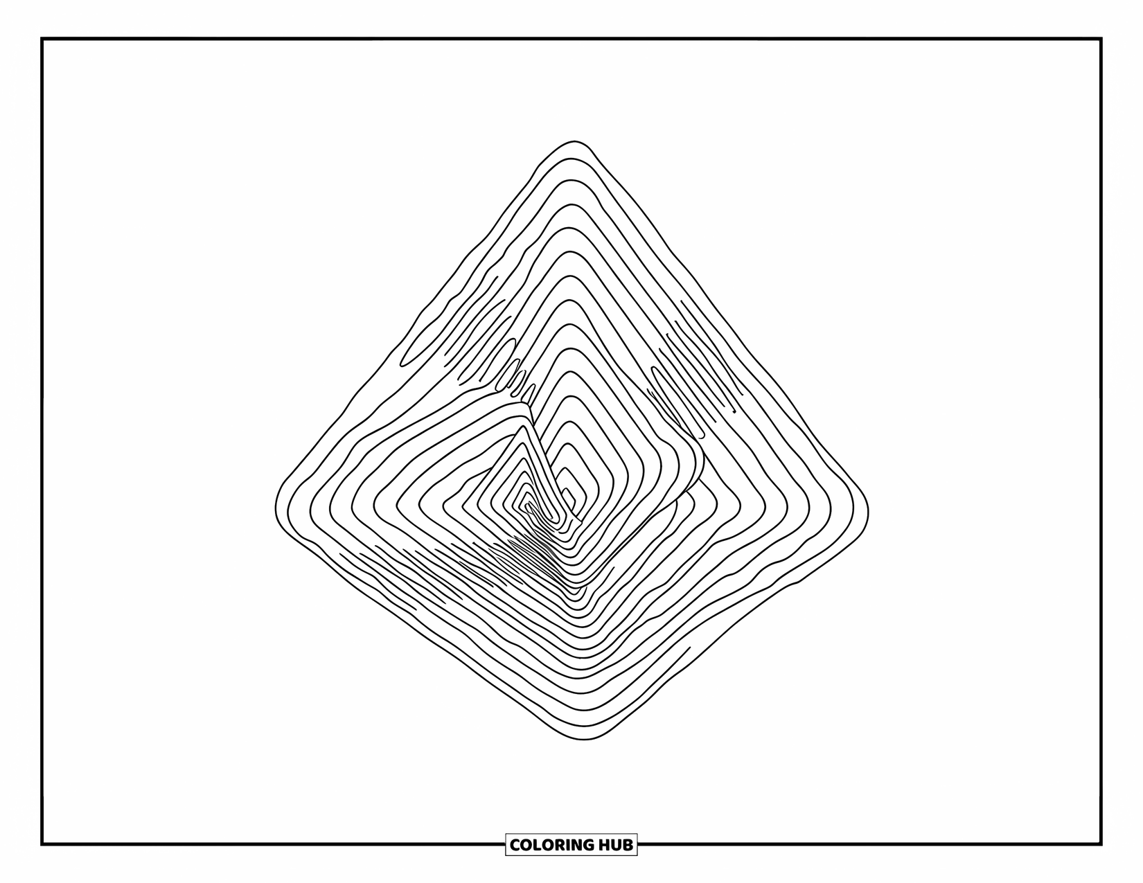 Illusion Coloring Page for Adults: A twisting tower of triangles spirals upward into infinity