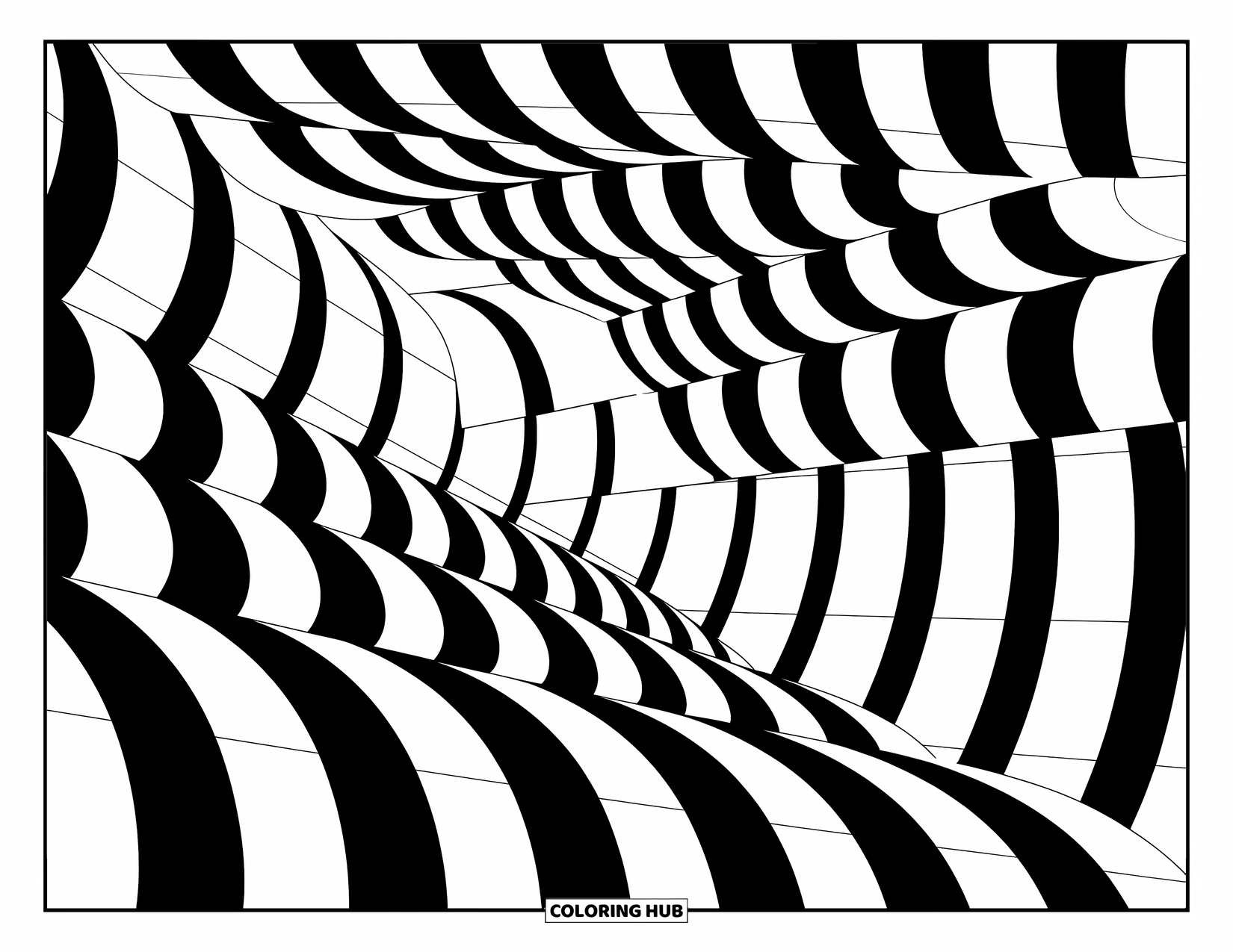 Illusion Coloring Page for Adults: Ellipses float and tilt in a tilted grid full of motion