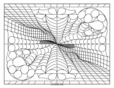 Fargeleggingsark med illusjon for barn: Bulende rutenettemønstre svirrer inn i optiske illusjoner