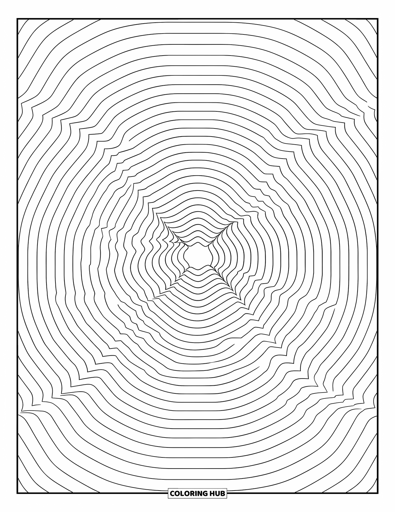 Illusion Coloring Page for Kids: Concentric circles pulse and seem to spin as you look