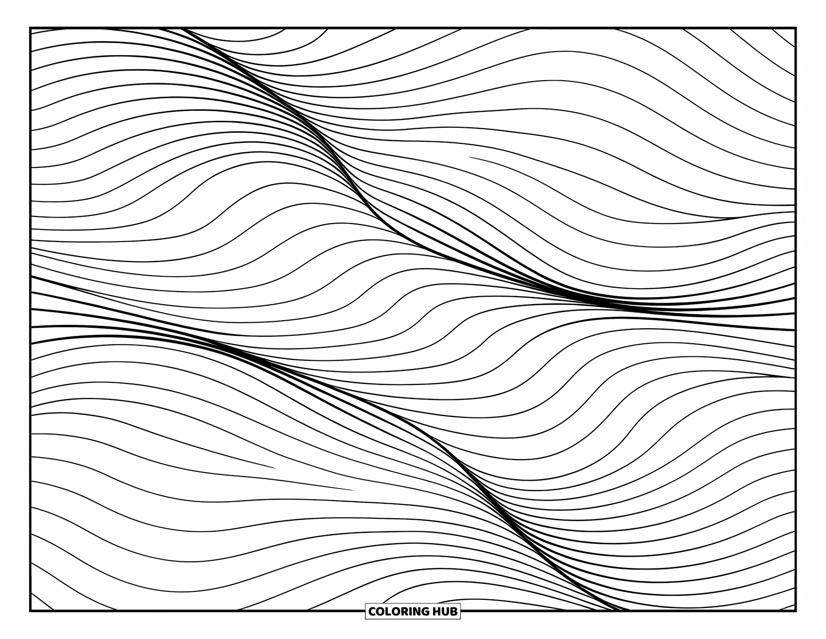 Illusion Coloring Page for Kids: Curved lines form undulating waves that trick the eye