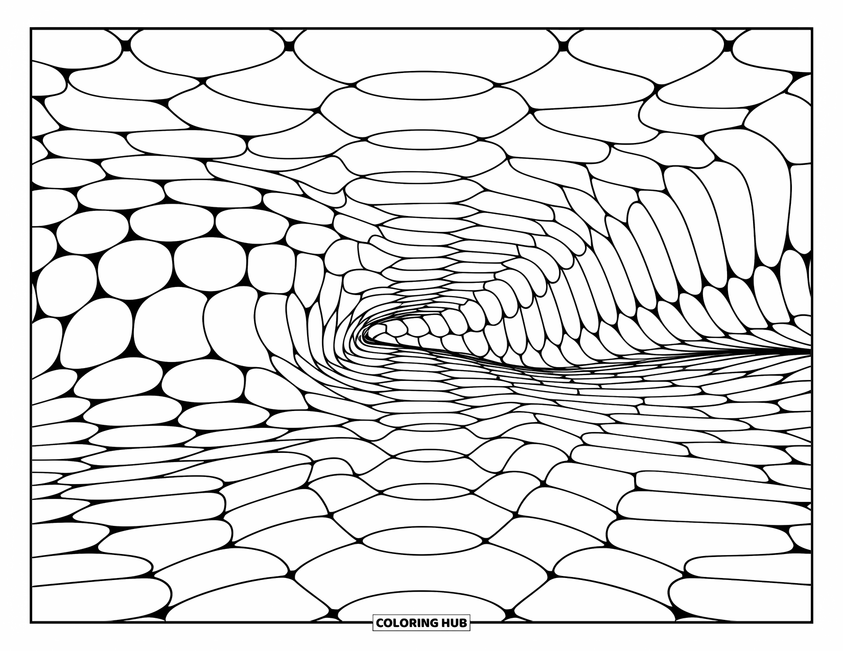 Illusion Coloring Page for Kids: Shifting circles mimic the ripple of flowing water