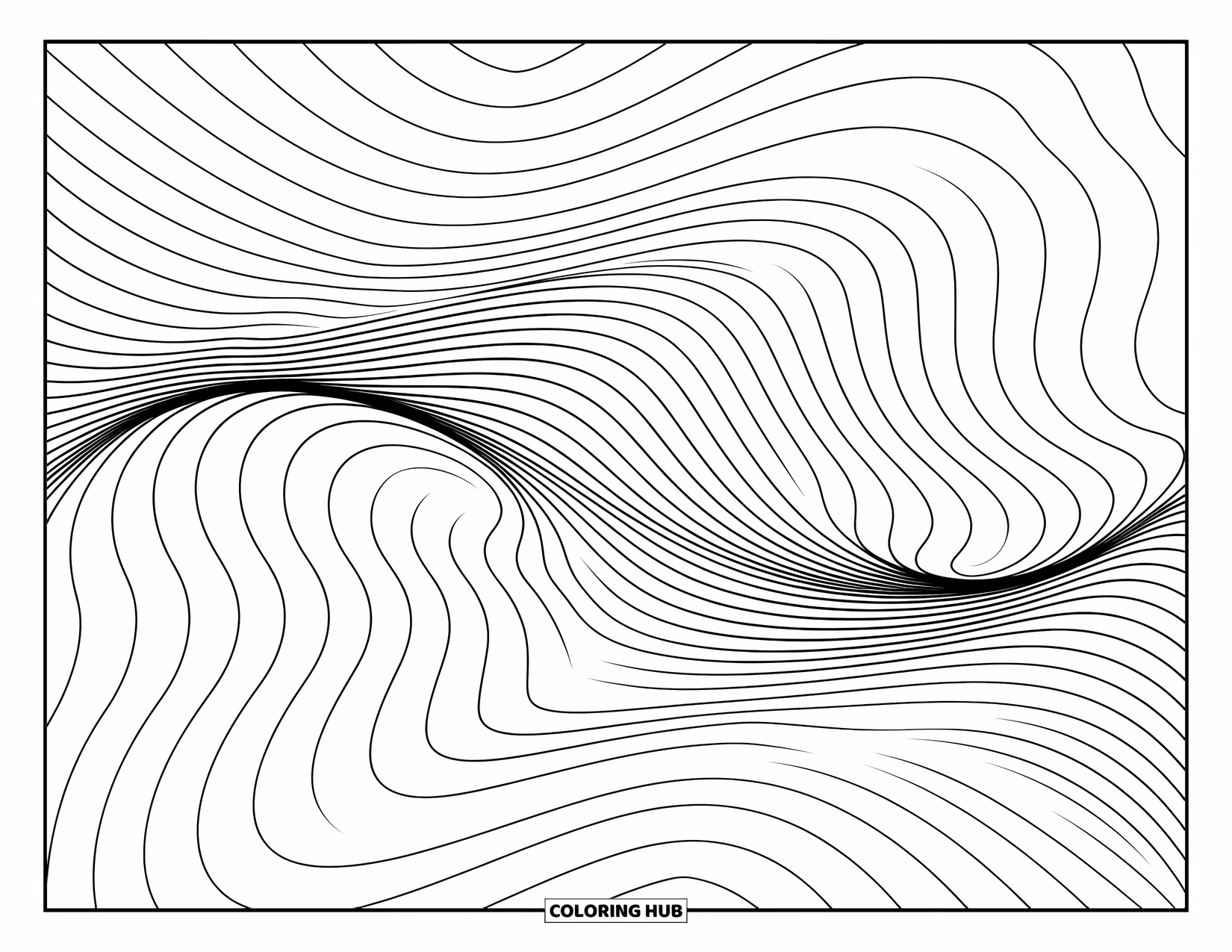 Illusion Coloring Page for Kids: Wavy lines create the illusion of rolling ocean waves