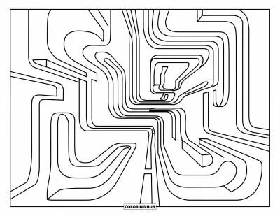 Fargeleggingsark med illusjon for barn: Bølgete labyrinter svirrer med vibrerende stier for barn å utforske