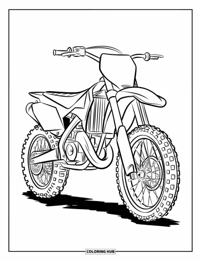 Motocross-tegning til børn: En smidig motocrosscykel vender fremad på en åben bane