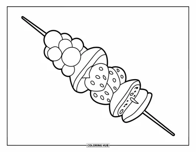 Nutrition Coloring Page for Kids: A stick full of fruit pieces makes a fun and tasty snack