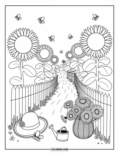 Desenho de cenas ao ar livre para colorir para adultos: Uma casinha na árvore fica numa grande árvore com cortinas, ninhos e uma roldana de corda
