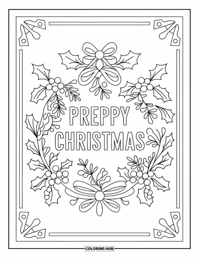 Preppy vánoční omalovánka pro dospělé: Preppy Christmas se nachází v srdci sváteční mandaly z břečťanu a cesmíny