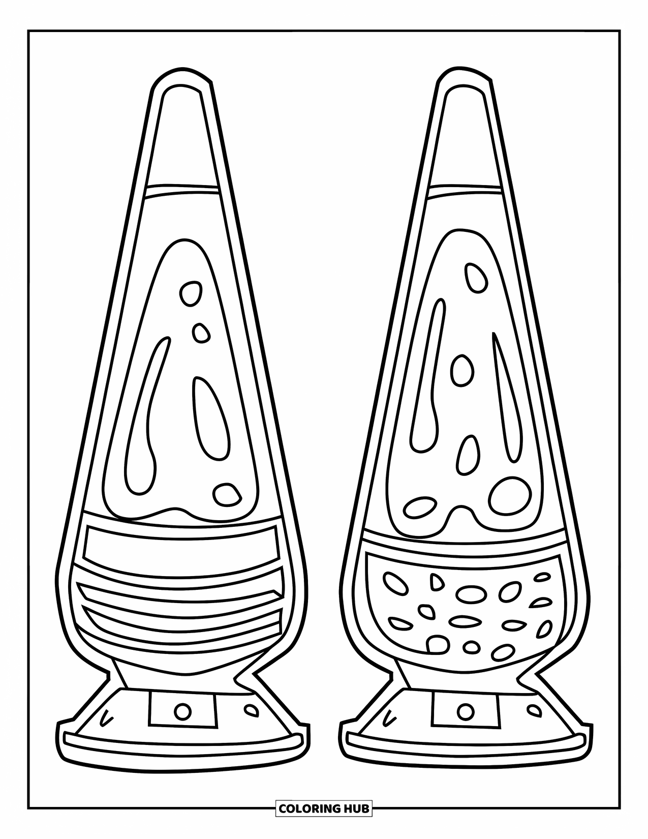 Retro Coloring Page for Kids: A lava lamp with two blobs and a funky, wavy stand
