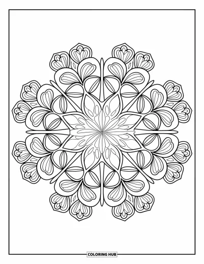 Sankt Patricks dag-målarbild för vuxna: En symmetrisk shamrock-mandala med kraftiga, rena konturer