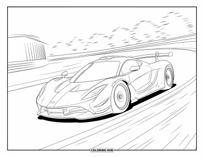 Supercarvärityskuva lapsille: Supercar syöksyy eteenpäin liekit ja vauhtiviivat perässään