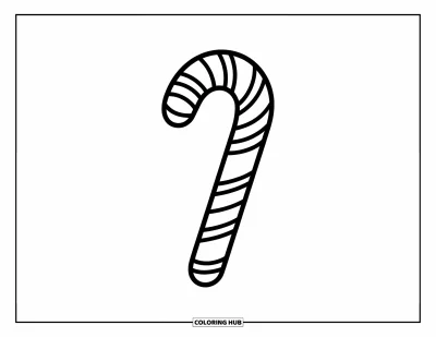 Desenho de doces e sobremesas para colorir para crianças: Uma bengala de Natal marcante está de pé com um design simples e alegre