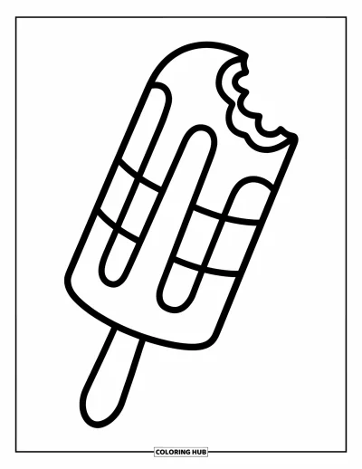 Desenho de doces e sobremesas para colorir para crianças: Um picolé com listras marcantes está no palito, pronto para colorir