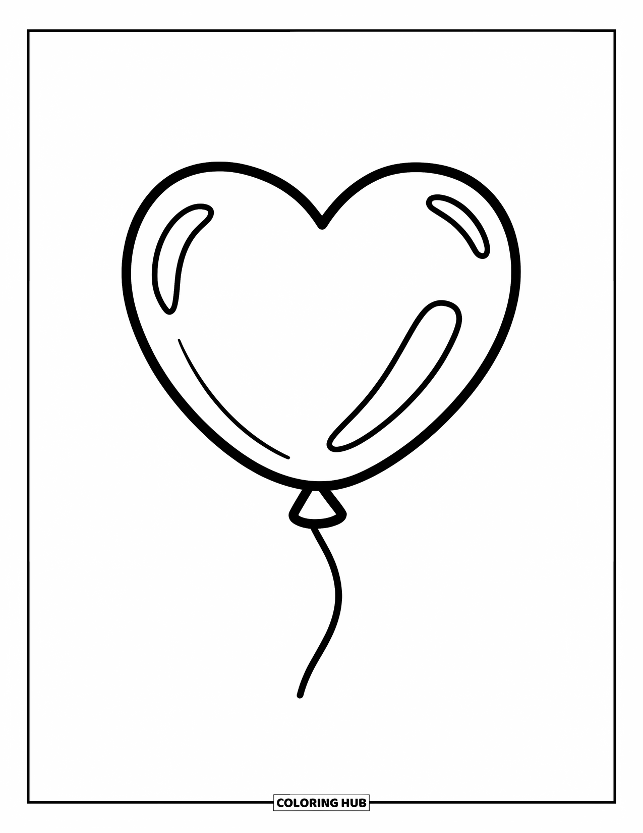 Valentine Heart Coloring Page for Kids: A heart balloon floats gently with a string beneath it