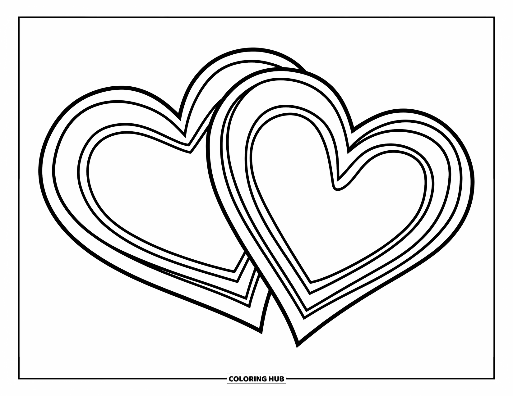 Valentine Heart Coloring Page for Kids: Chunky hearts interlock with easy shapes for preschoolers