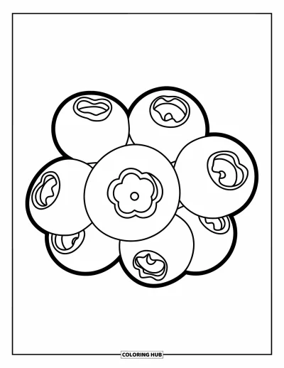 Coloriage de bleu pour enfants : Une belle grappe de myrtilles aux formes rondes et généreuses