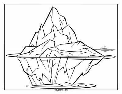 Coloriage de bleu pour enfants : Une vue sereine sur l'océan avec un simple iceberg flottant paisiblement