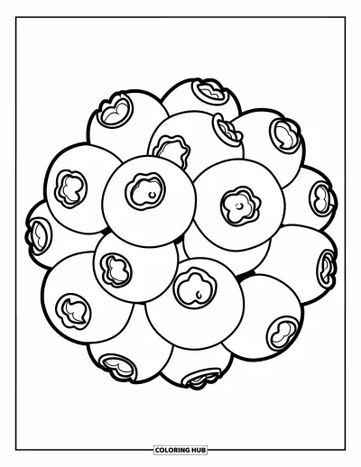 Coloriage de bleu pour enfants : Une belle grappe de myrtilles rondes sur fond blanc