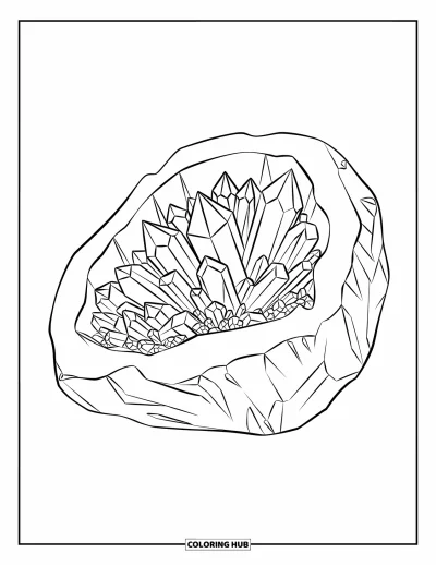 Coloriage de bleu pour enfants : Une géode en forme d'étoile remplie de cristaux bleus et blancs étincelants
