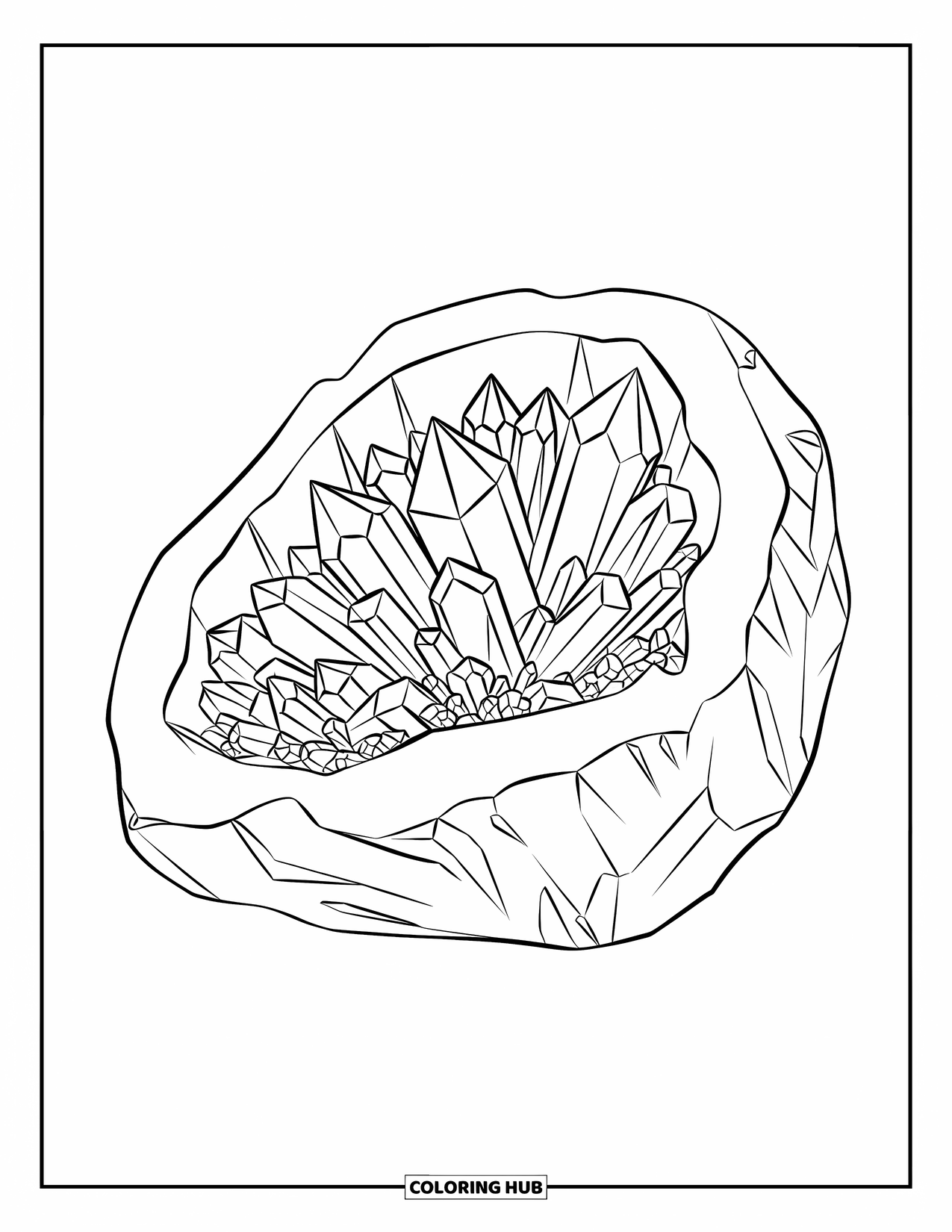 Blue Coloring Page for Kids: A star-shaped geode filled with shining blue and white crystals