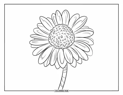 Coloriage de bleu pour enfants : Un grand bleuet aux pétales effilés et à la longue tige verte