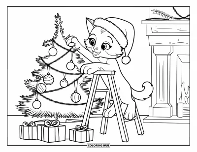 120+ Coloriages de chatons de Noël pour enfants et adultes (Gratuits)